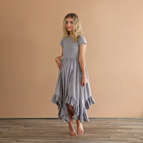 Gray Boho Dress - Long Ruffle Dress - High-low Hem Ruffle Dress - Gray Dress - Picture 5 of 5